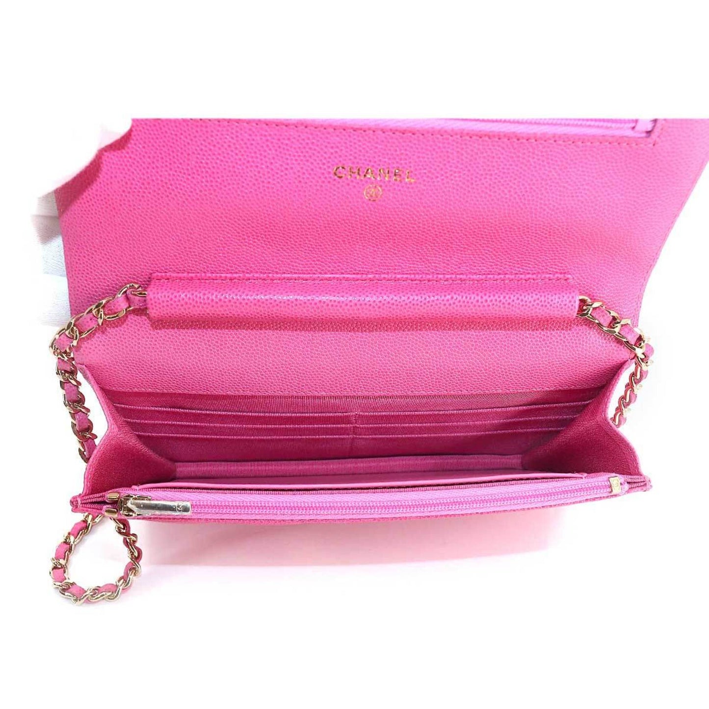 CHANEL matelasse classic chain wallet long caviar skin pink AP0250 gold metal fittings Chain Wallet