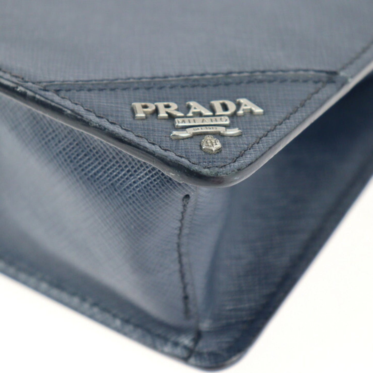 PRADA second bag 2VF056 Saffiano leather BALTICO navy silver hardware wristlet clutch