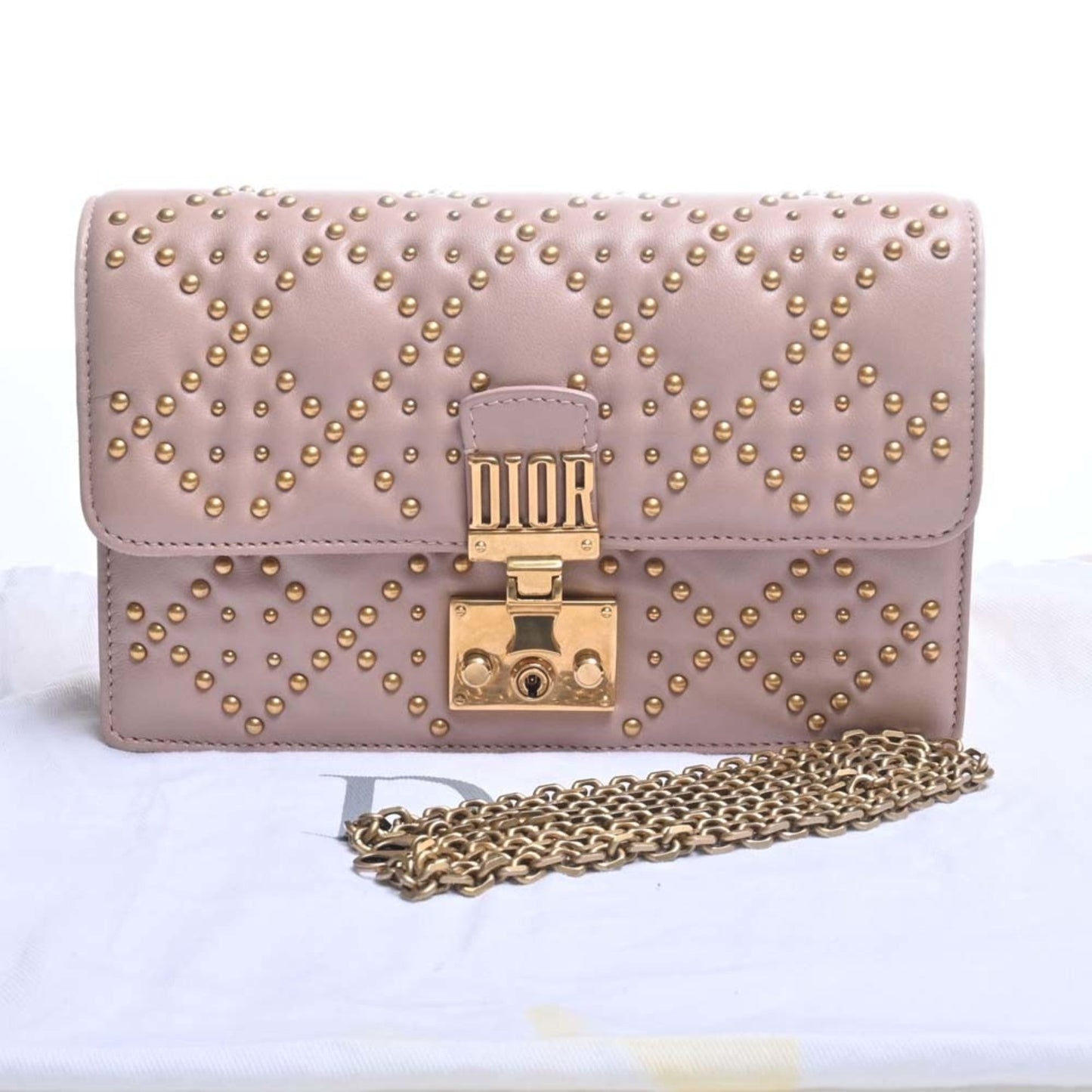 CHRISTIAN DIOR Leather ADDICT Studded Chain Shoulder Wallet Long S2012CNOB Pink Ladies