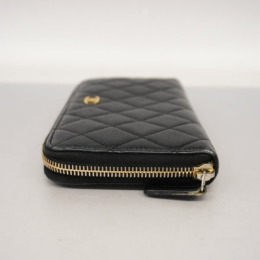 CHANEL  Matelasse Gold Hardware Women's Caviar Leather Long Wallet Black