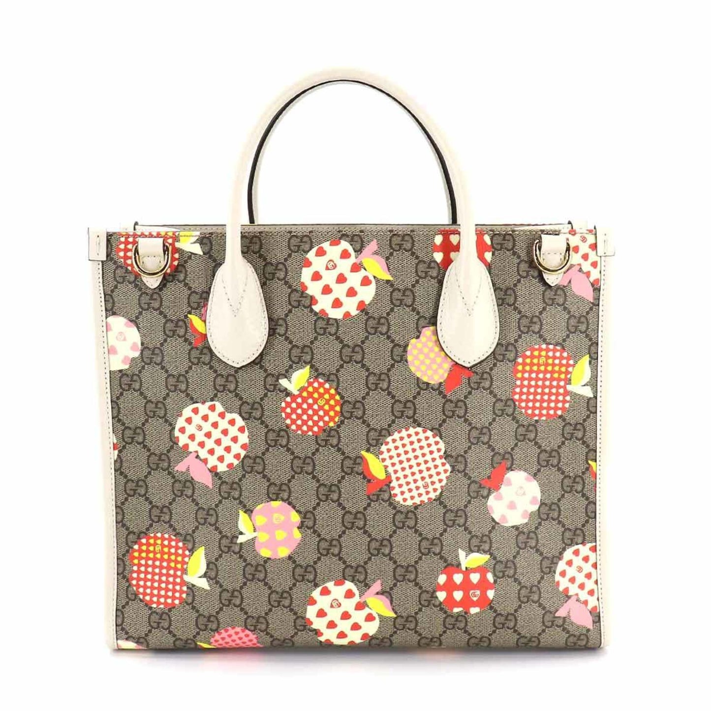 Gucci Le Pomme GG Supreme 2way Tote Shoulder Bag Beige Ivory Red 659983