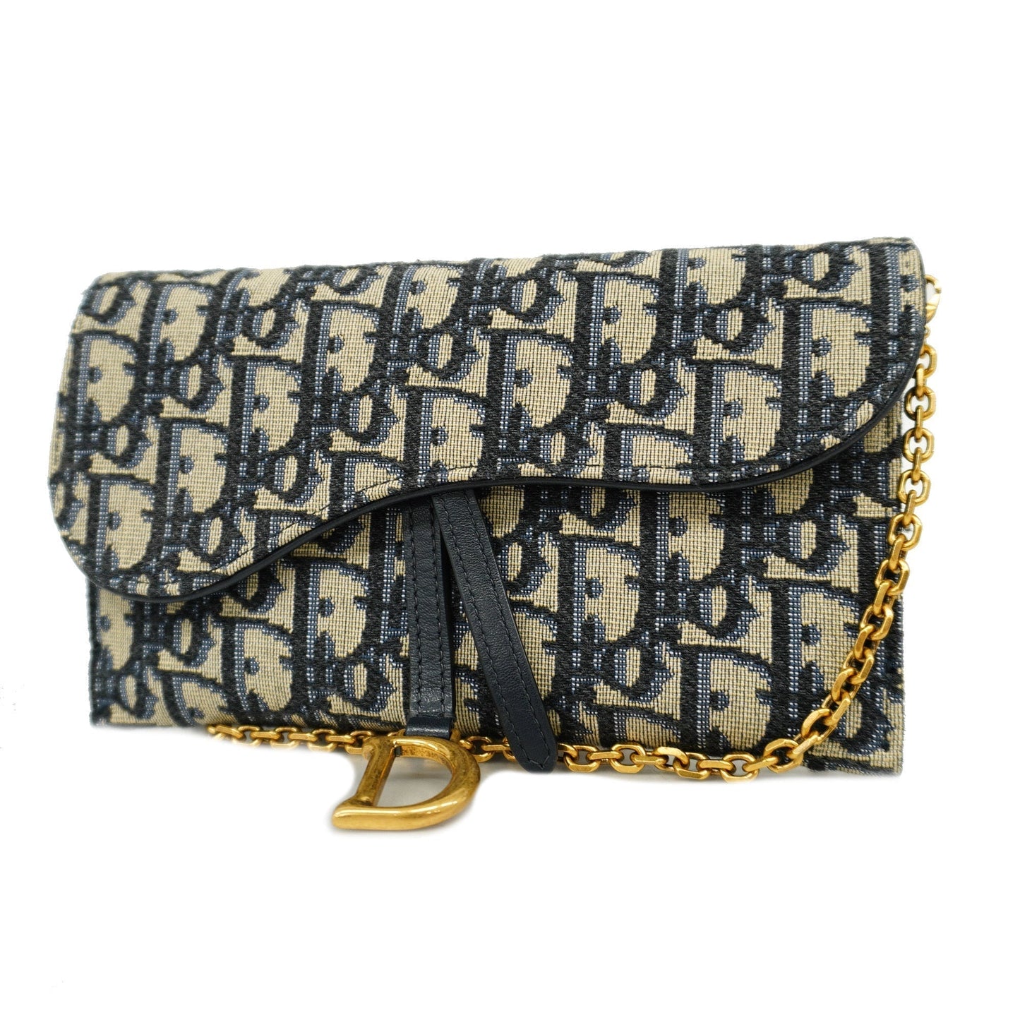 CHRISTIAN DIORAuth  Trotter Chain Wallet Gold Hardware Women's Canvas,Leather