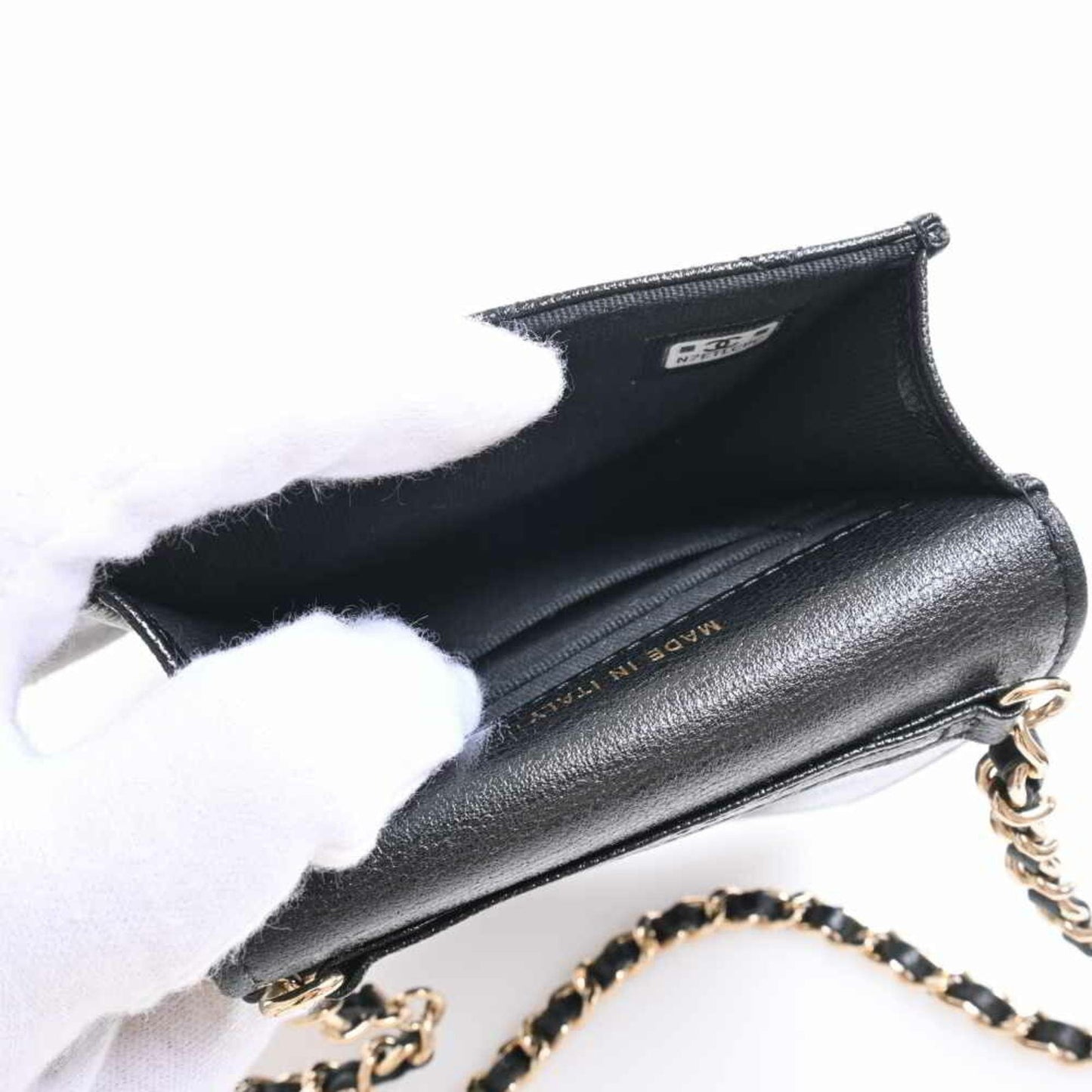 Smartphone case AirPods PRO black with Chanel caviar skin chain shoulder