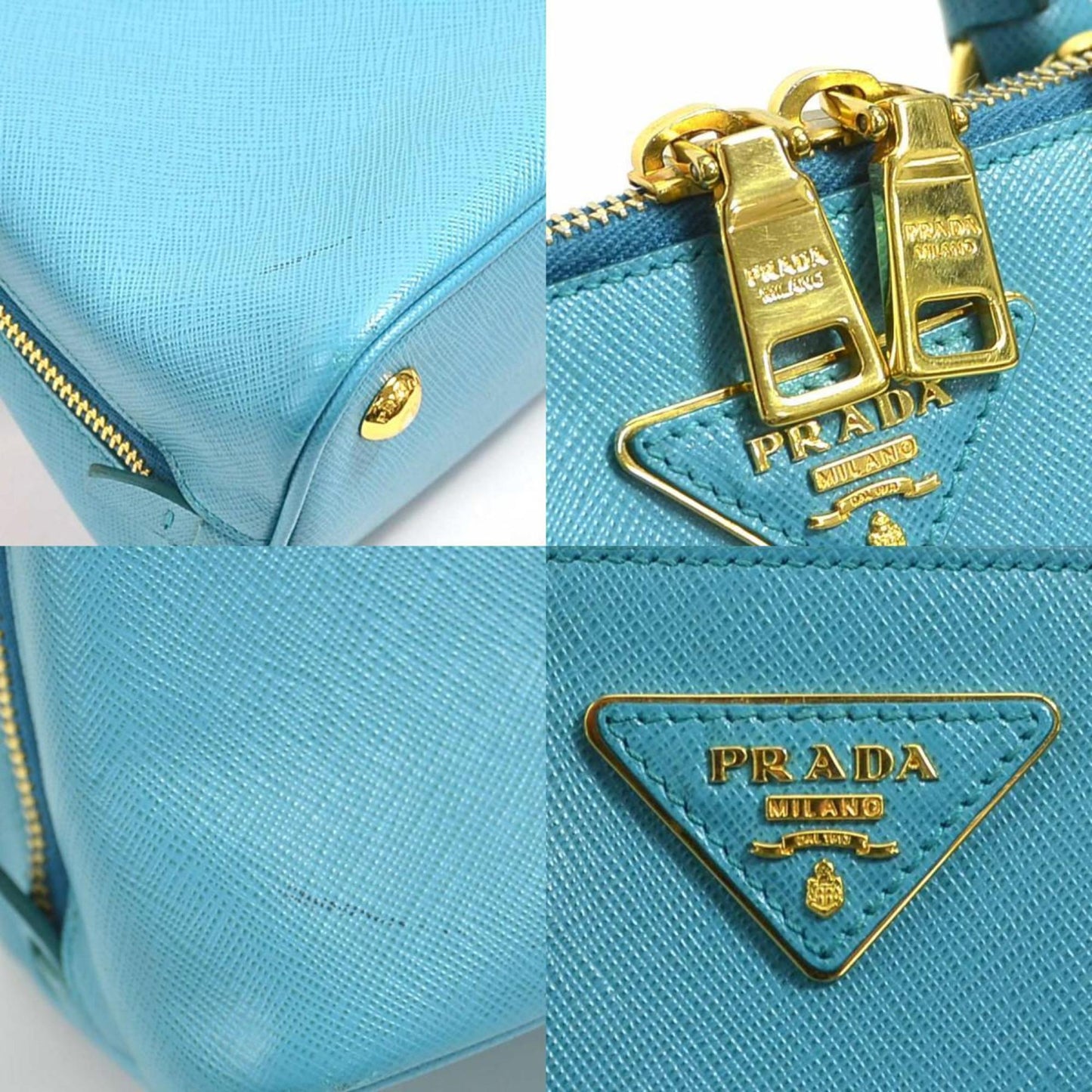 PRADA handbag leather blue gold ladies