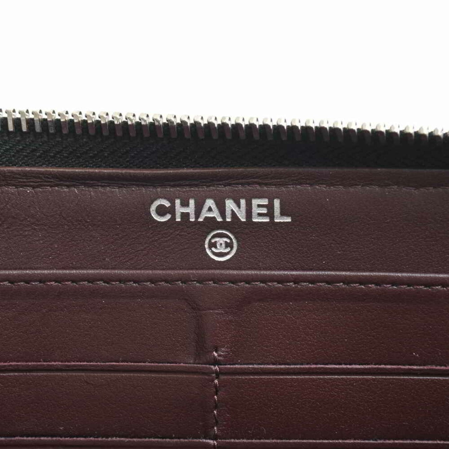 Chanel caviar skin matelasse here mark round long wallet black