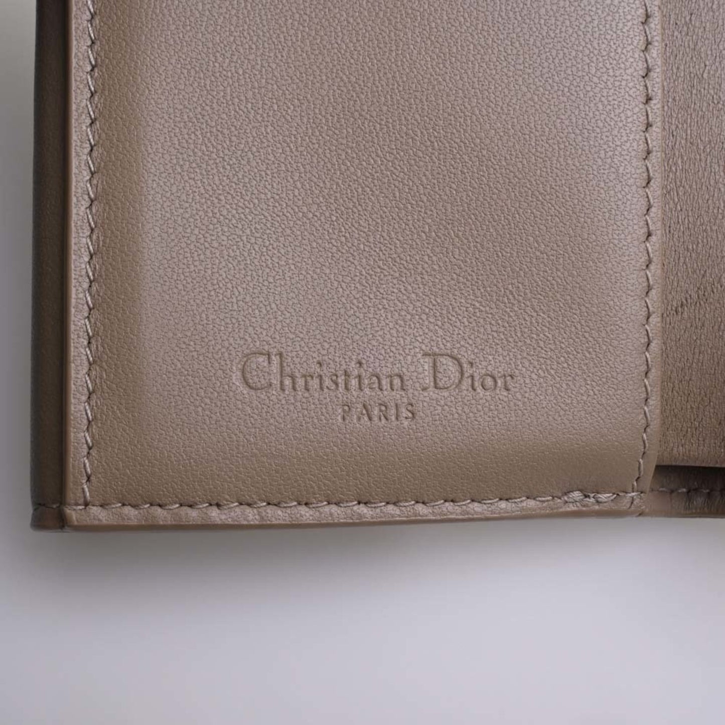 CHRISTIAN DIOR Lady Cannage Leather Lotus Trifold Wallet Beige Ladies