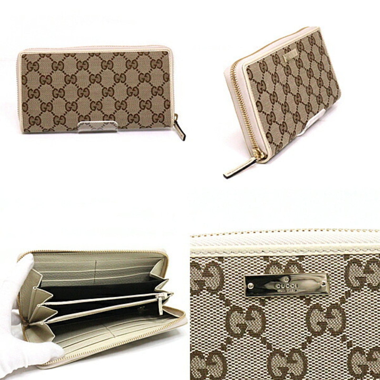 Gucci round long wallet GG canvas leather beige 307980