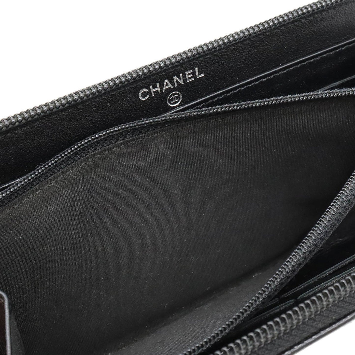 CHANEL Caviar Skin Coco Mark Round Long Wallet Leather Black A50071