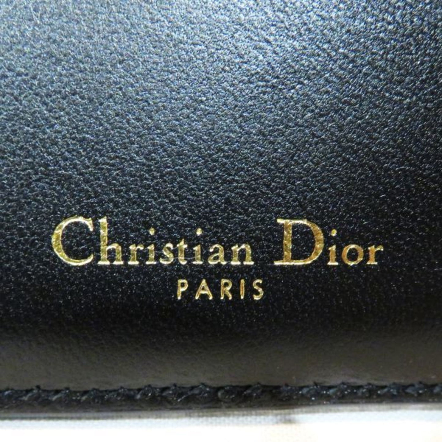 CHRISTIAN DIOR Dior Saddle Lotus Wallet Black Leather 3 Fold Women's