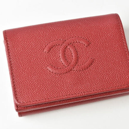 CHANEL wallet  here mark caviar skin dark red