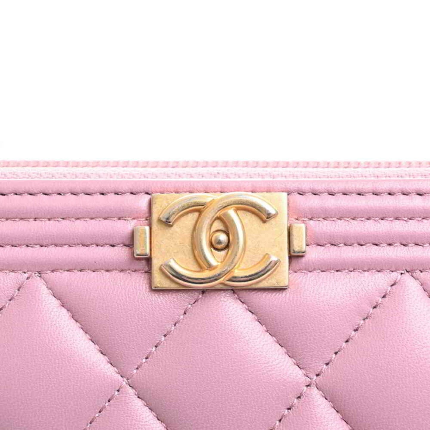 Chanel Lambskin Boy Coco Mark Round Long Wallet Pink Caviar Skin