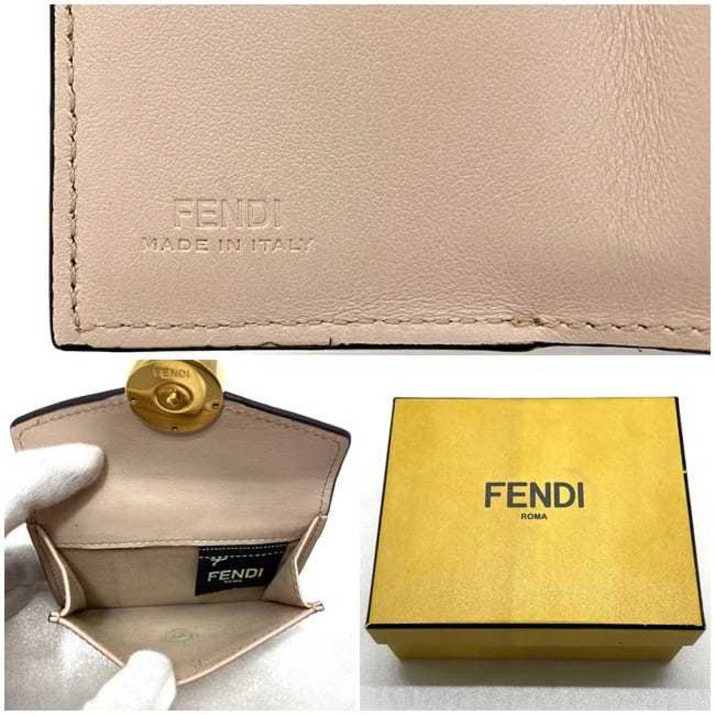 FENDI Trifold Wallet Pink Beige Gold Fizu 8M0395 Leather GP  Circle Women's