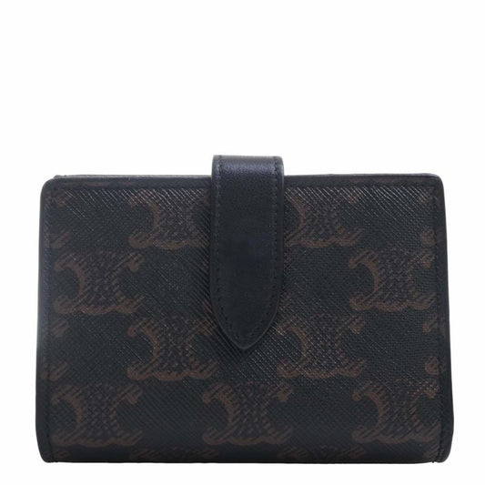 Celine Leather Triomphe Trifold Wallet Black Ladies