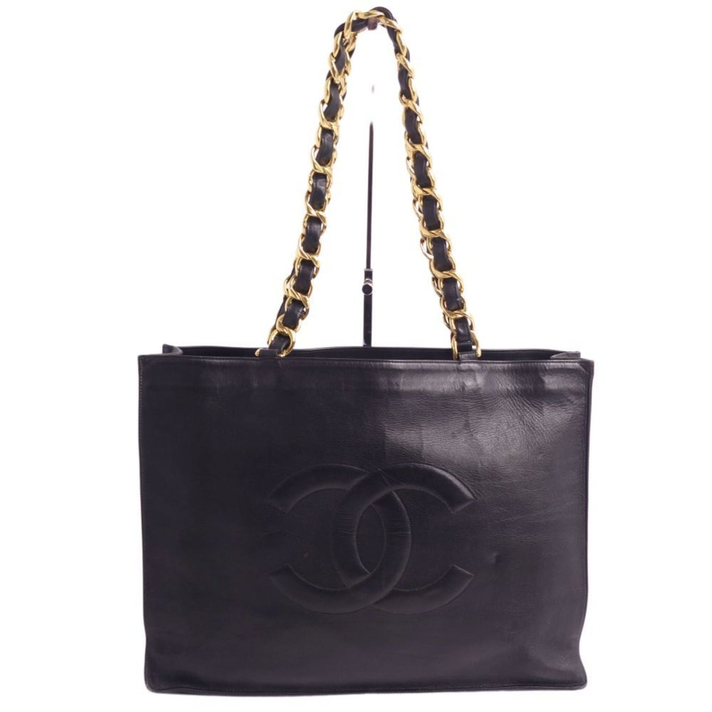 CHANEL bag tote shoulder here mark chain lambskin ladies black