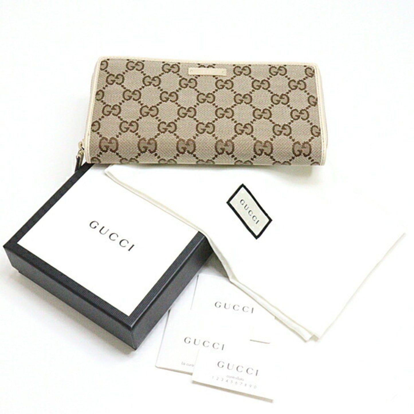 Gucci round long wallet GG canvas leather beige 307980