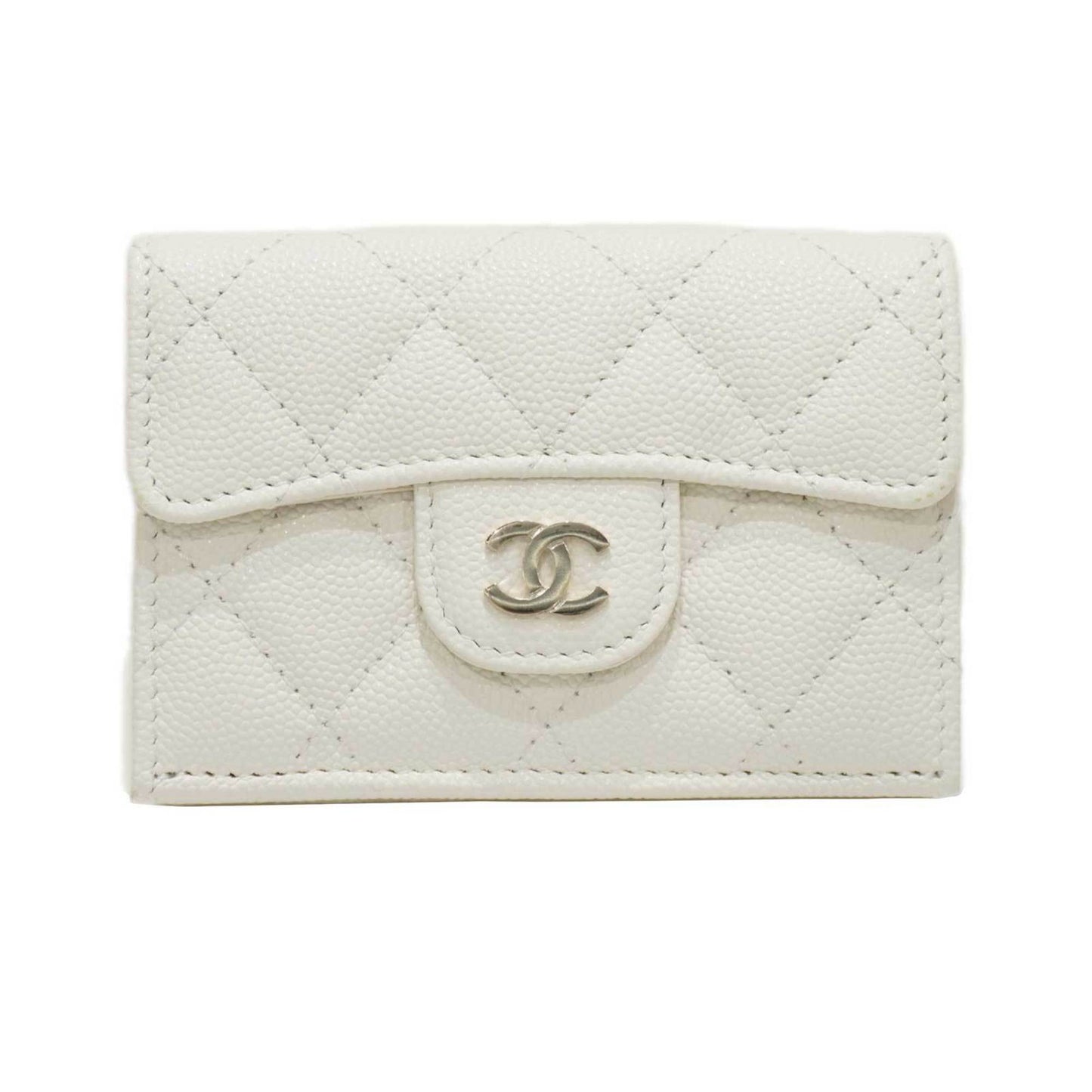 CHANEL Matelasse Classic Small Flap AP0230 Fold Wallet White Caviar Skin Men Women