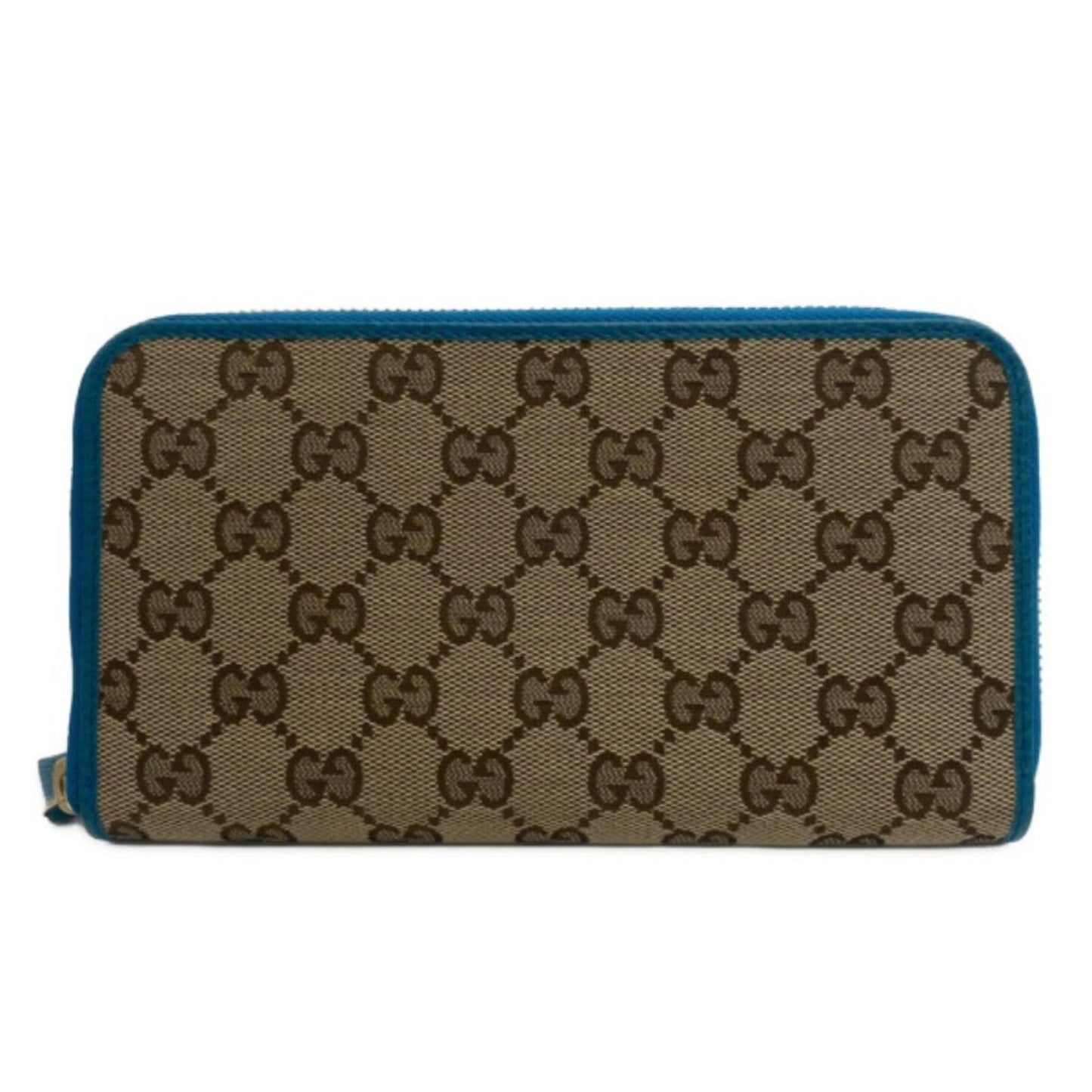 GUCCI 363423 Round Zipper GG Canvas Long Wallet Blue Ladies