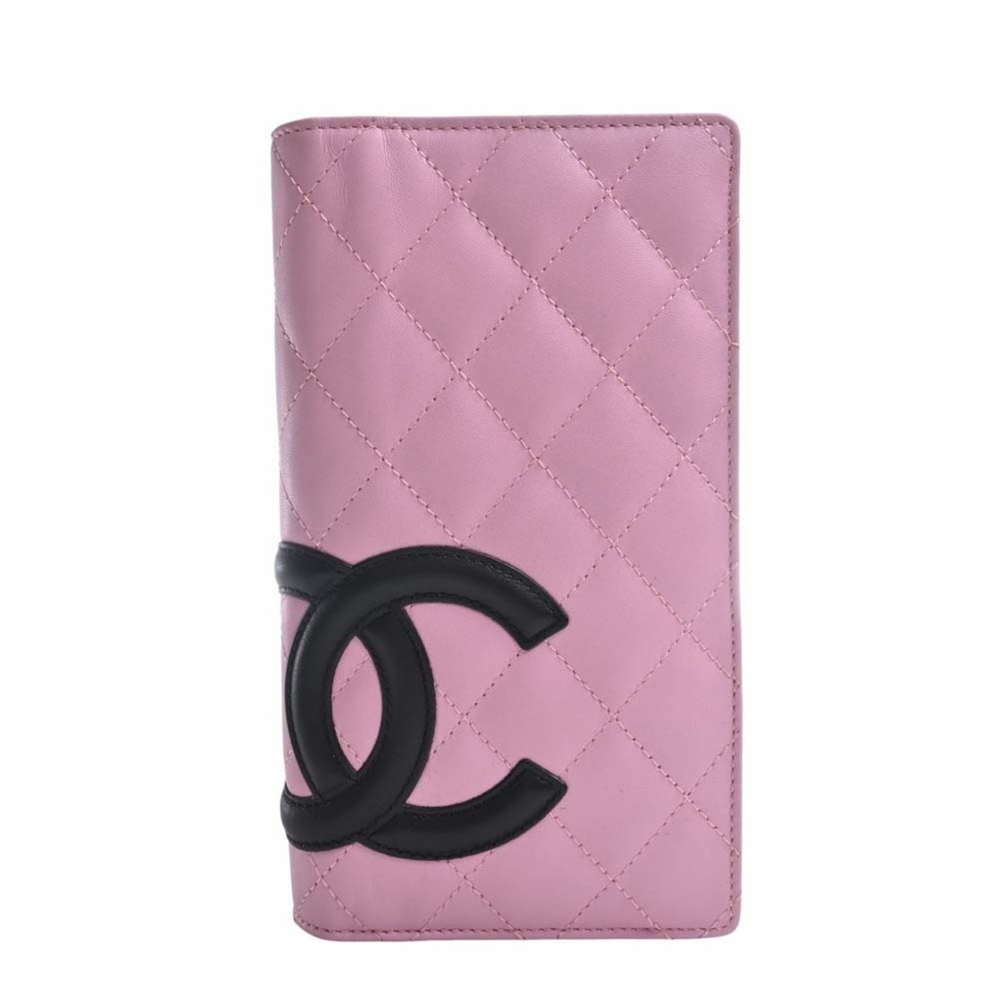 CHANEL Leather Cambon Here Mark Bifold Long Wallet A26717 Pink Ladies