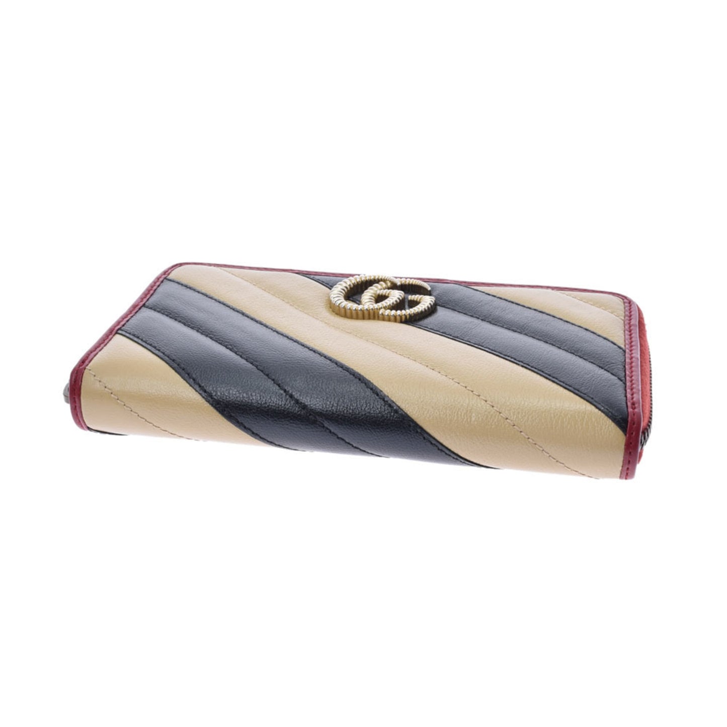 Gucci GG Marmont Round Long Wallet Beige/Black/Red 573810 Women's Leather