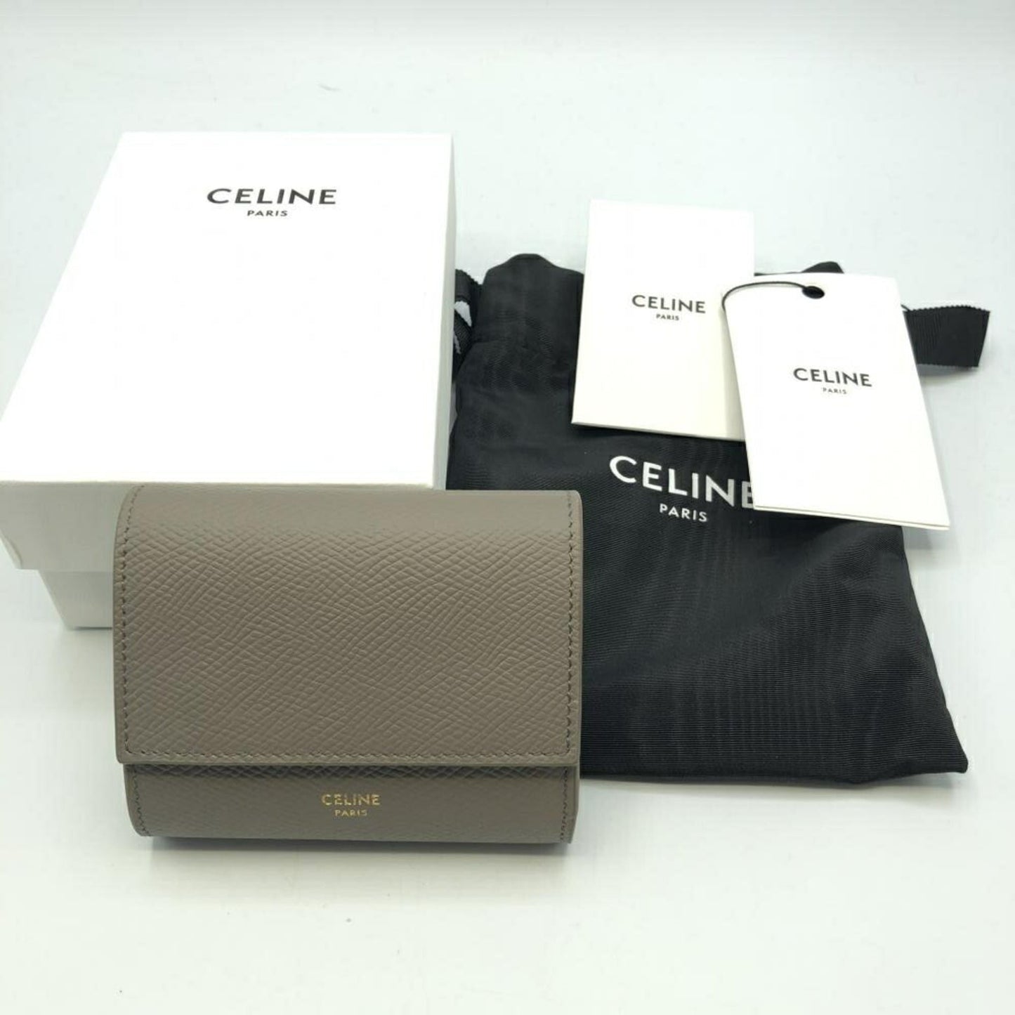 Celine Small Trifold Wallet / Grained Calfskin Pebble