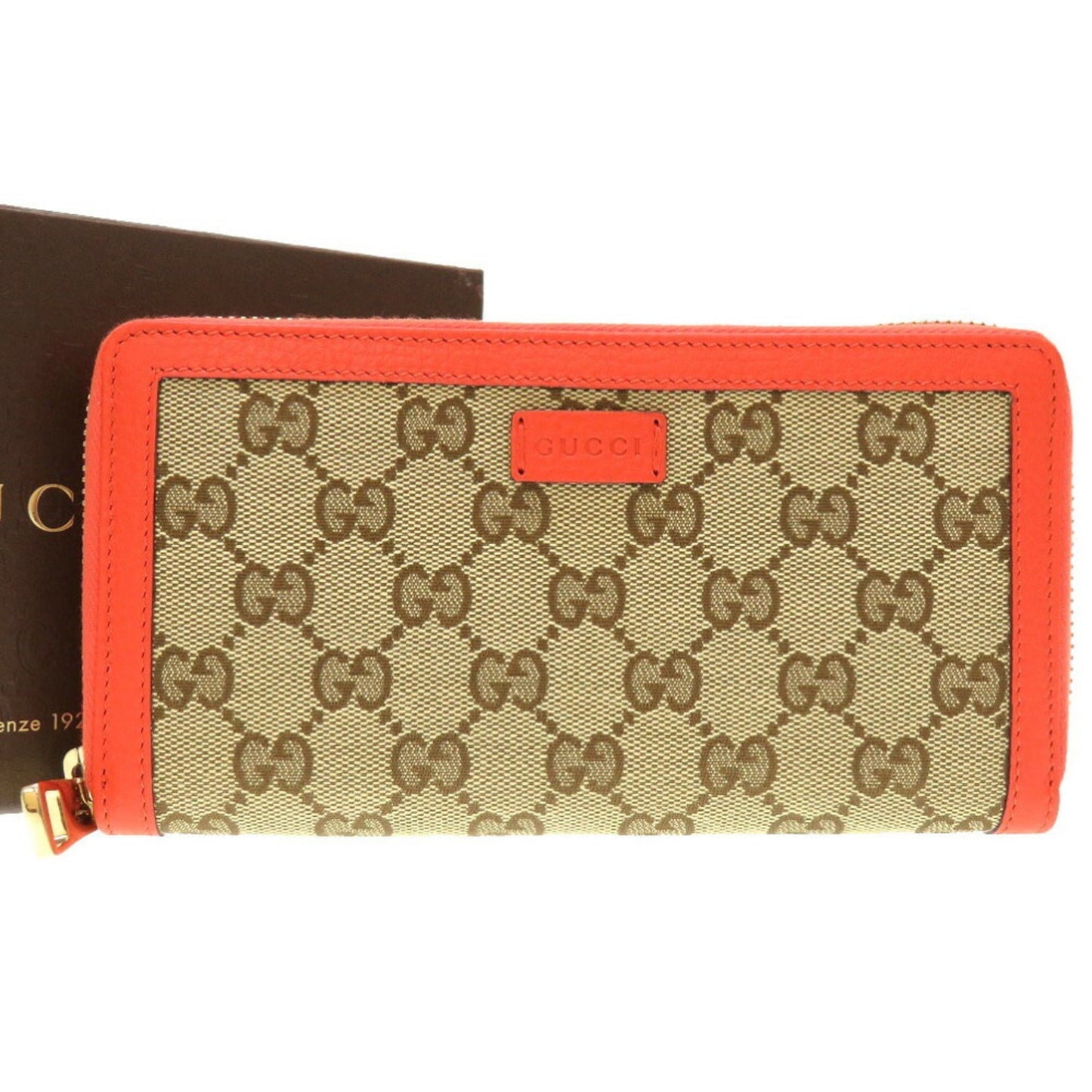 GUCCI GG Canvas Beige Orange 388637 Round Long Wallet