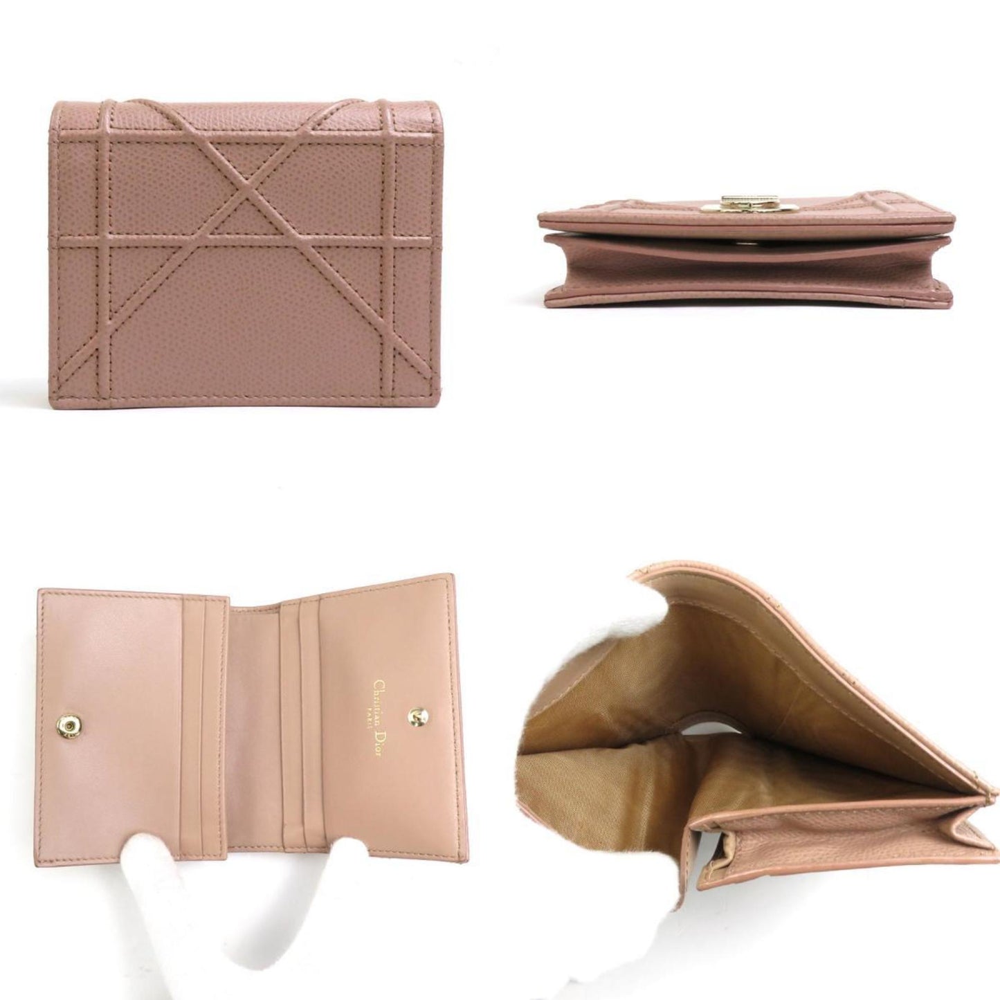 CHRISTIAN DIOR Folio Wallet Diorama Leather Pink Beige Women's