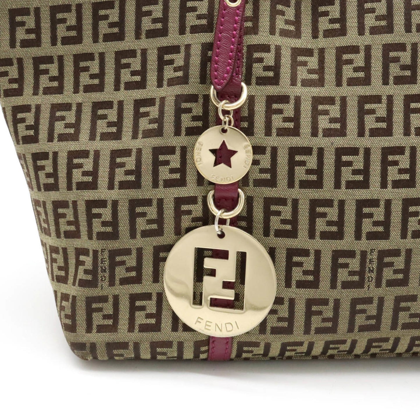 FENDI Zucchino Zucca pattern handbag tote bag canvas leather khaki beige purple 8BH214