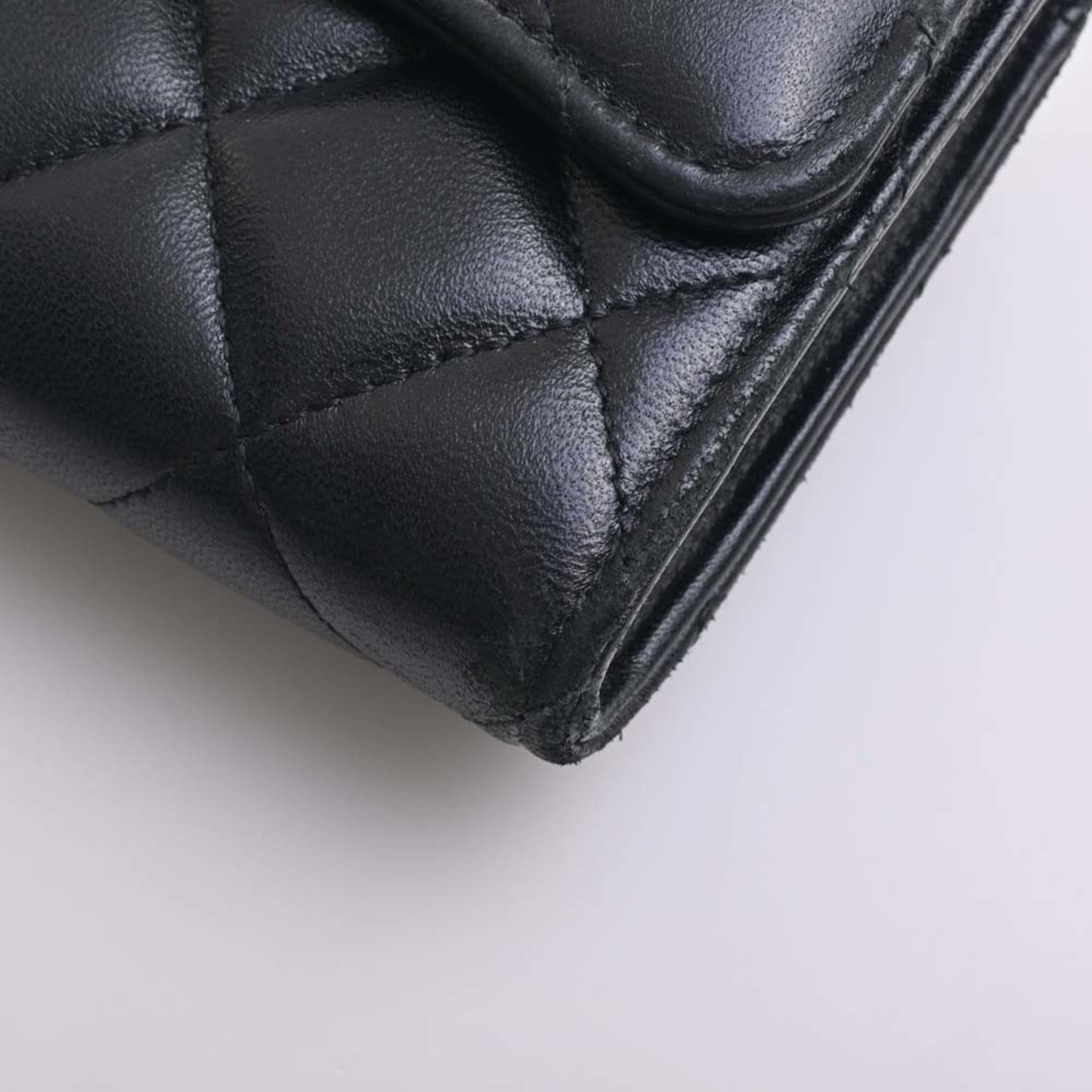 CHANEL Lambskin Matelasse Coco Mark Bifold Long Wallet Black Ladies