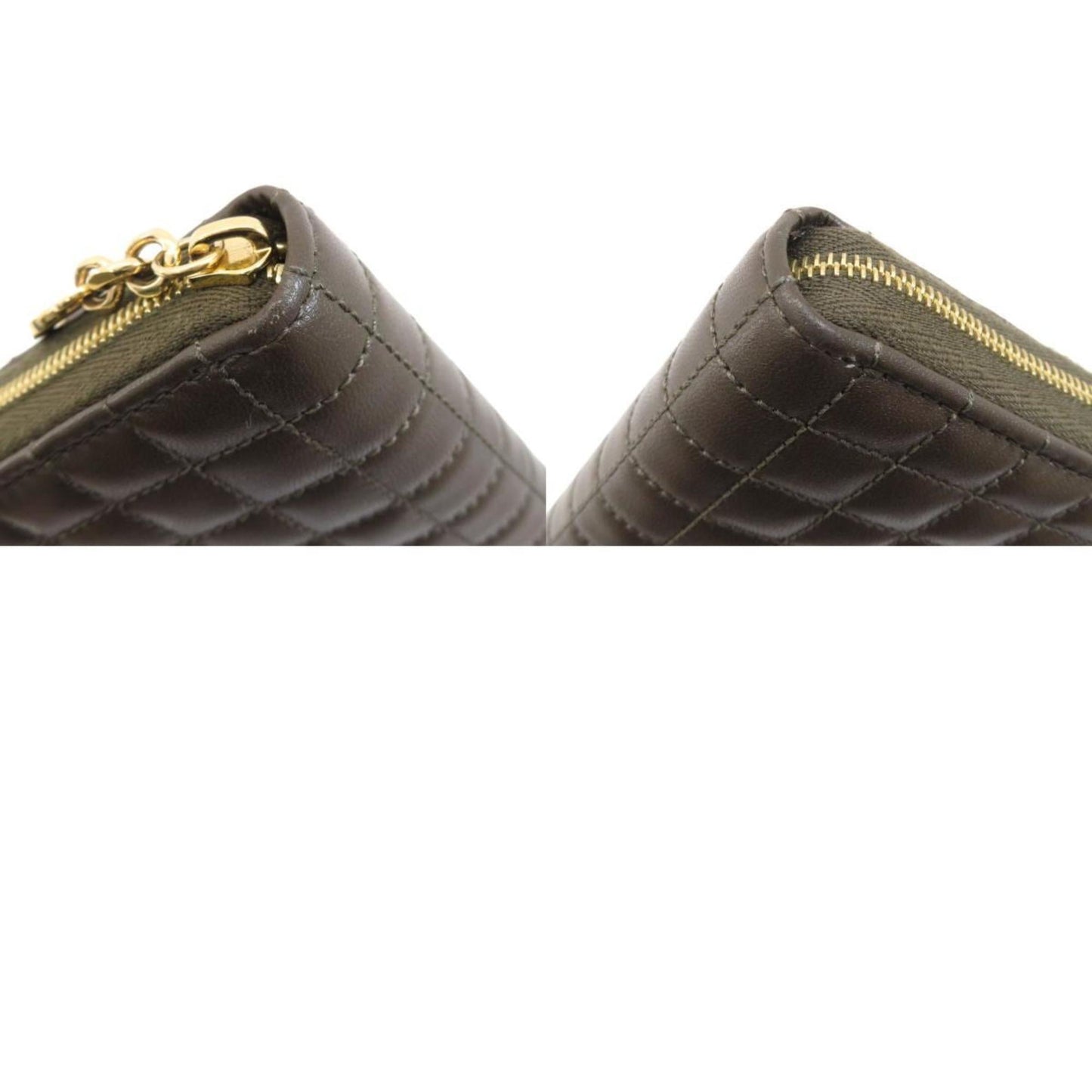 Celine Quilted Round Long Wallet Calf Women's