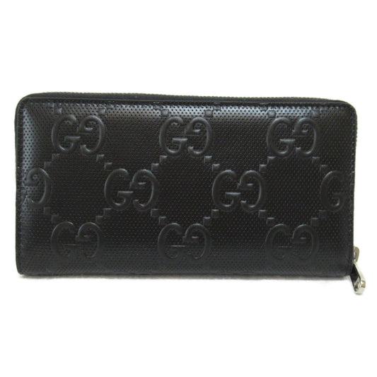 GUCCI Round long wallet Black leather GG emboss 625558