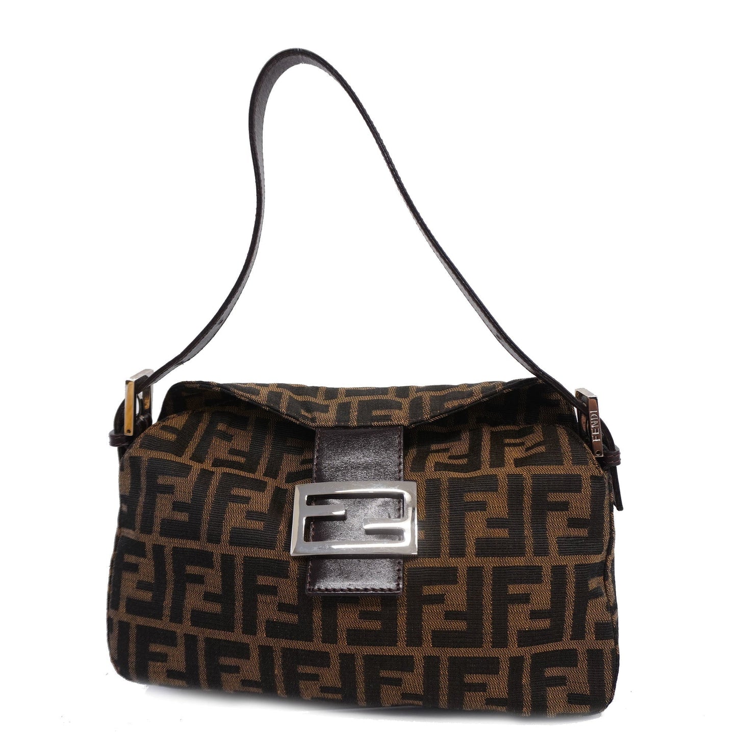 FENDI  Zucca Handbag Women's Nylon Canvas,Leather Brown