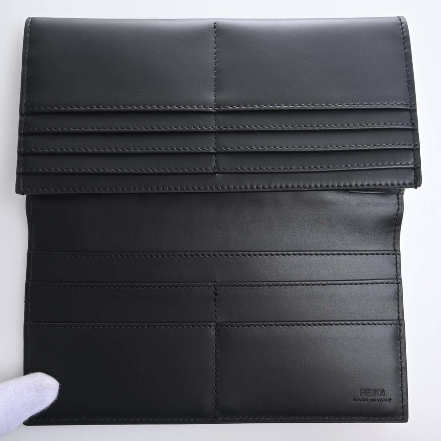 FENDI Micro FF Leather Bifold Long Wallet 7M0264 Black Men's