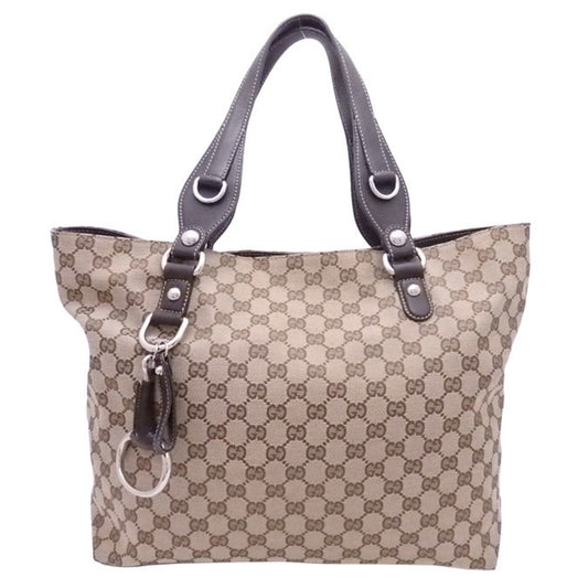 Gucci shoulder bag GG canvas brown x beige leather silver metal fittings tote 229852