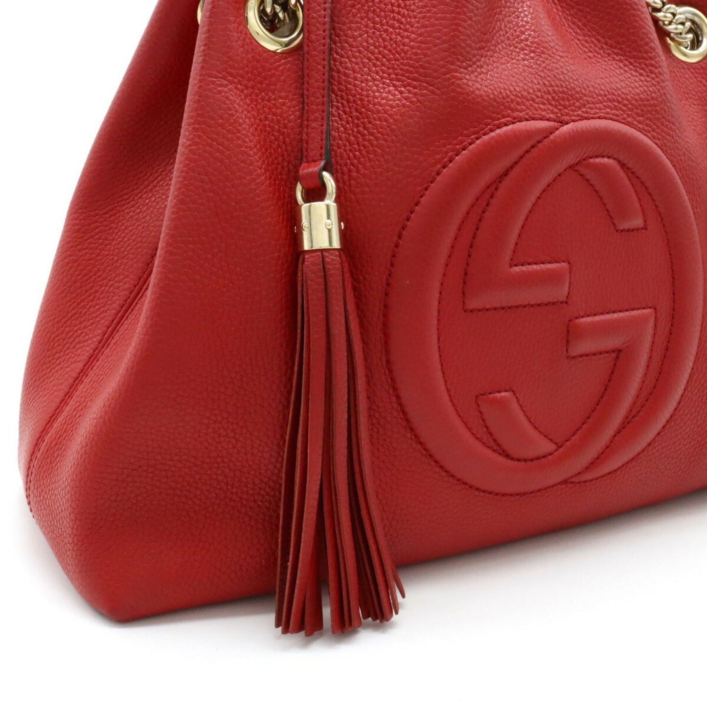 GUCCI Soho Interlocking G Tote Bag Chain Shoulder Leather Red 536196