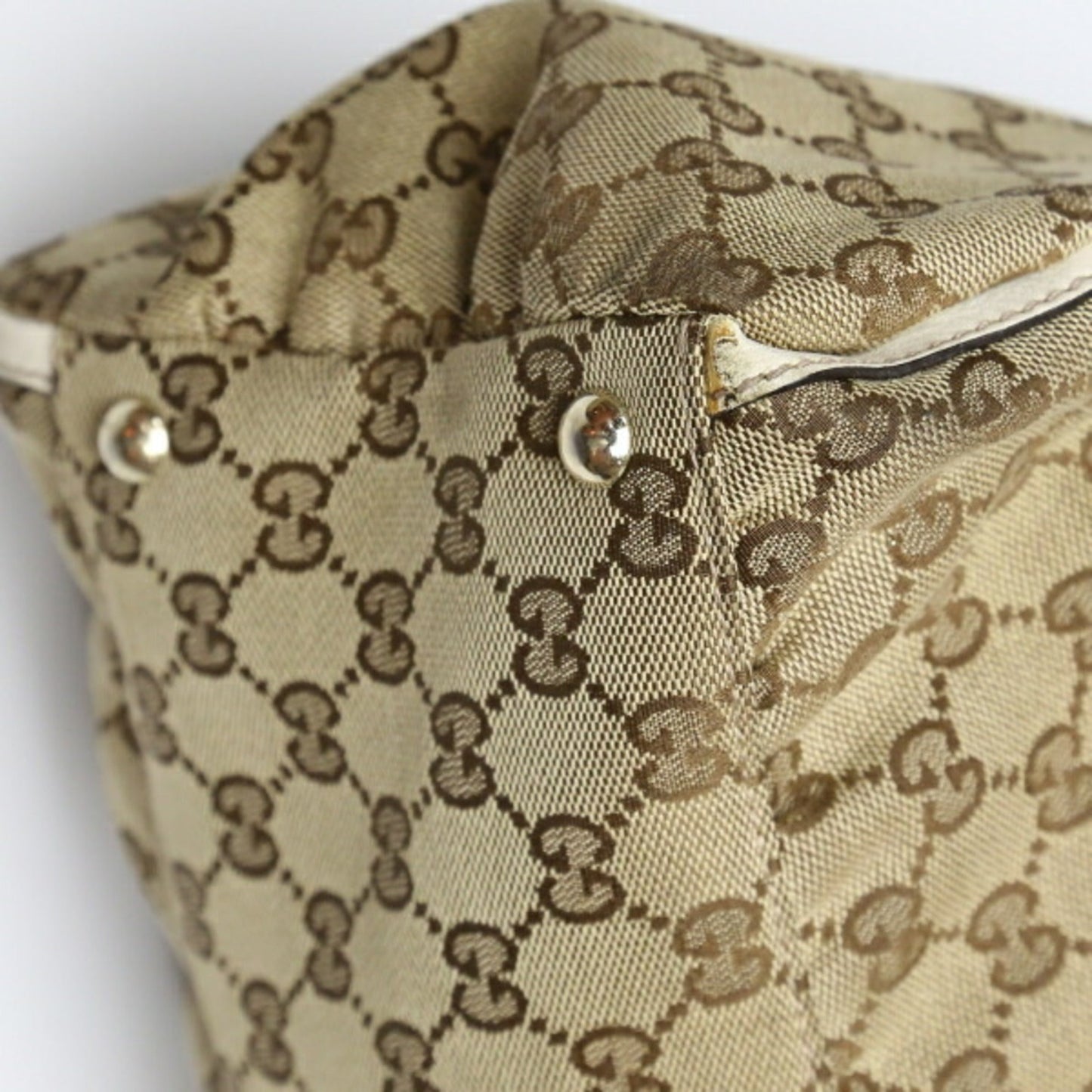 GUCCI Sookie Canvas x Calf GG 189835  Beige White Tote Bag