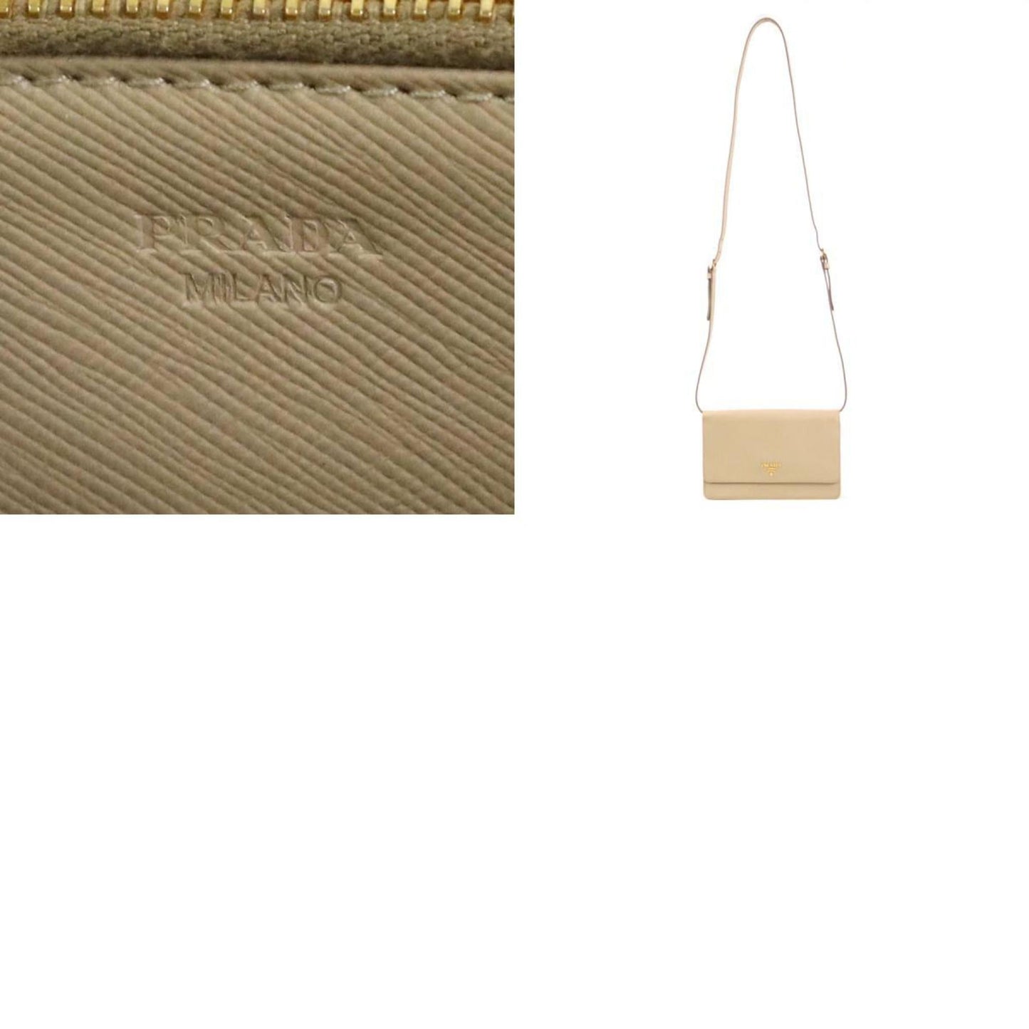 PRADA shoulder wallet leather beige ladies