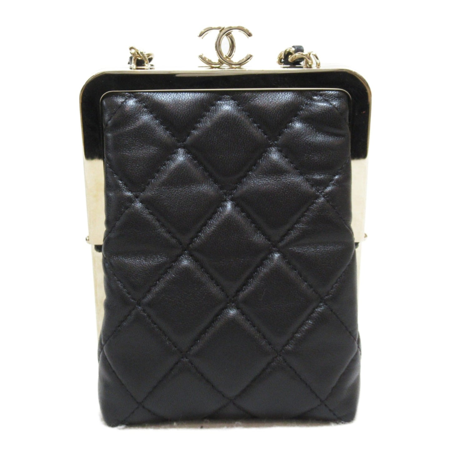 CHANEL Shoulder pouch Black Lambskin [sheep leather] enamel