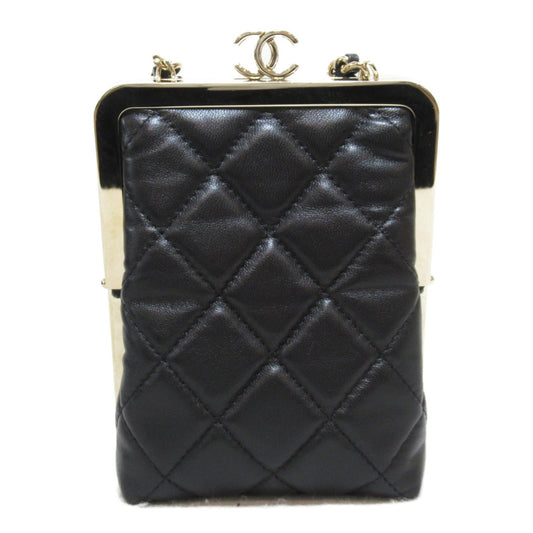 CHANEL Shoulder pouch Black Lambskin [sheep leather] enamel