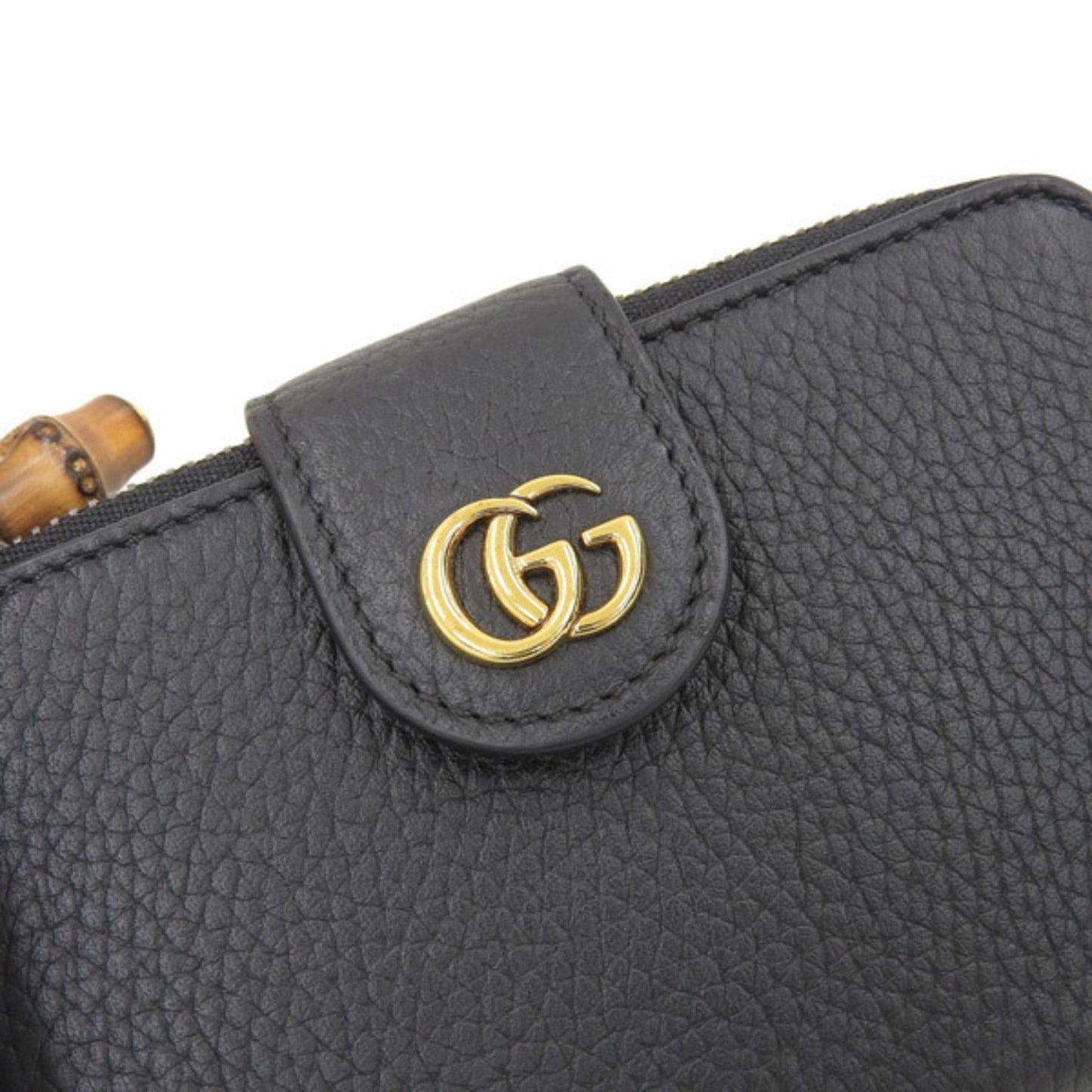 GUCCI Bamboo Leather Double G Medium L-shaped Bifold Wallet 739498 Black Women's