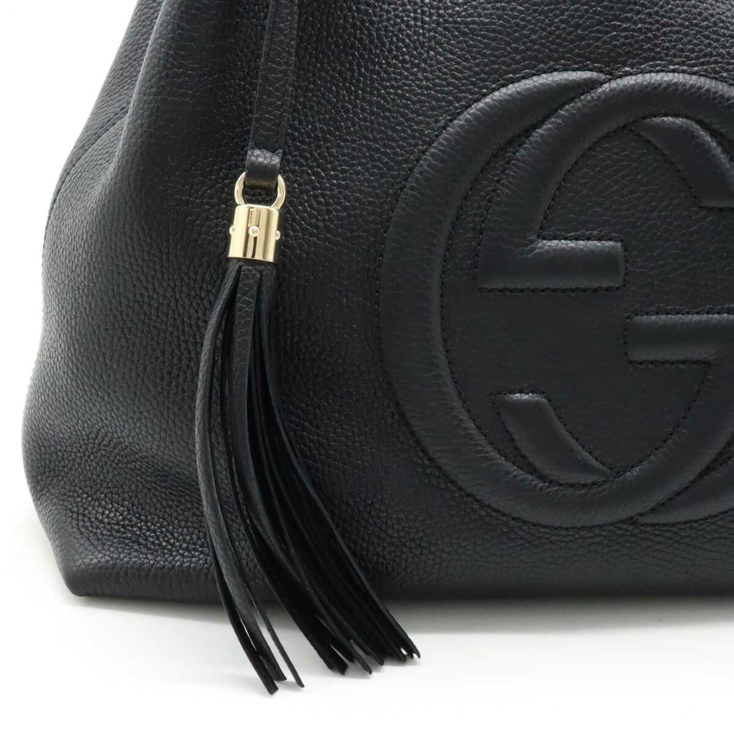 GUCCI Soho Interlocking G Tote Bag Chain Shoulder Leather Black 536196