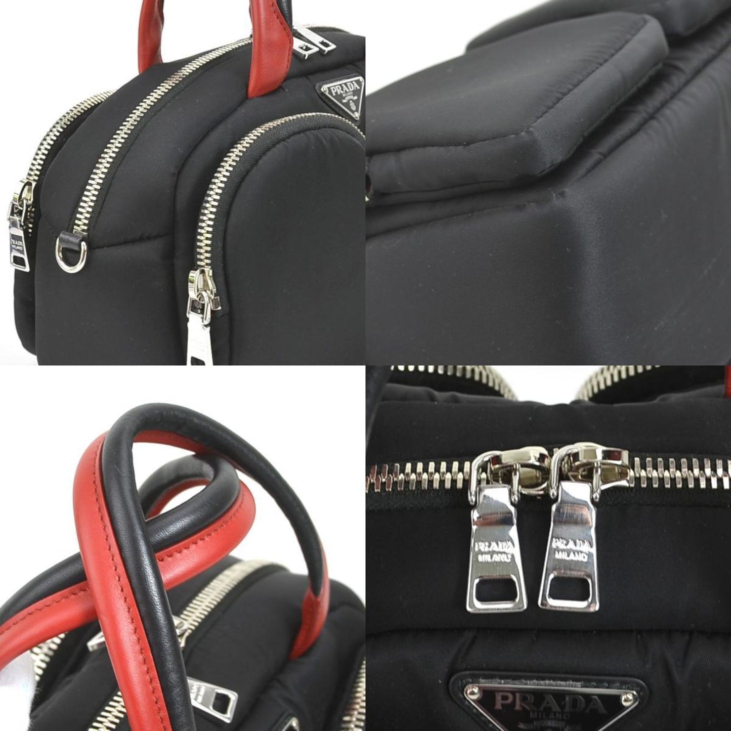 PRADA handbag diagonal shoulder bag nylon black x red unisex 1BG049