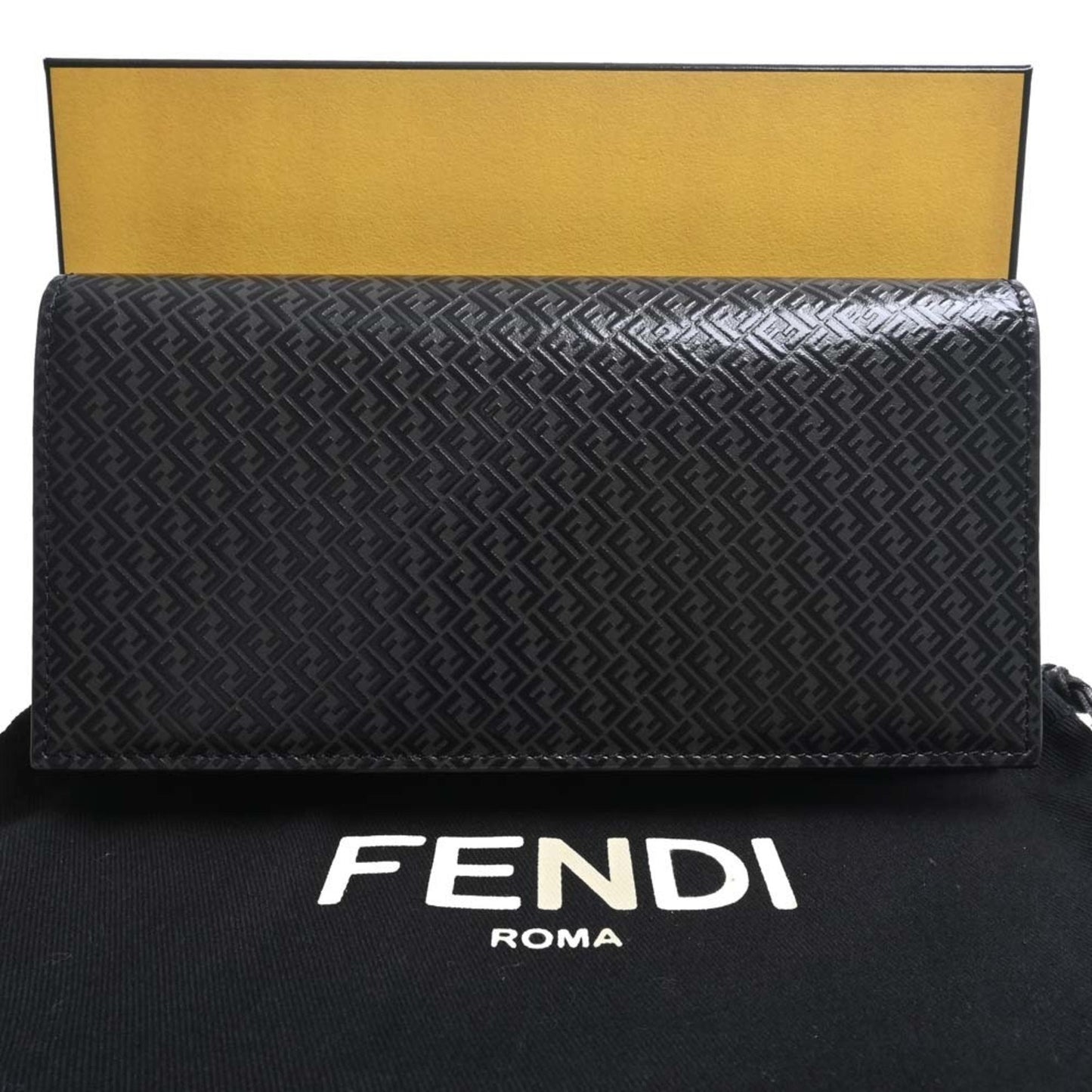 FENDI Micro FF Leather Bifold Long Wallet 7M0264 Black Men's