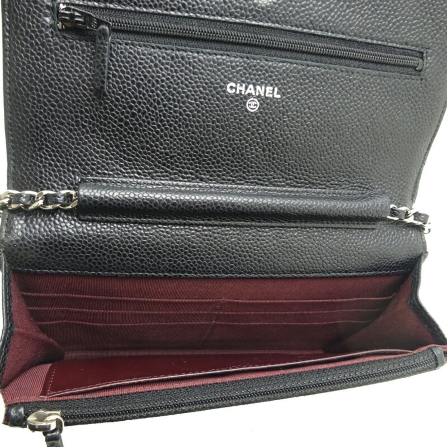 Chanel matelasse chain ladies long wallet A33814 caviar skin black x