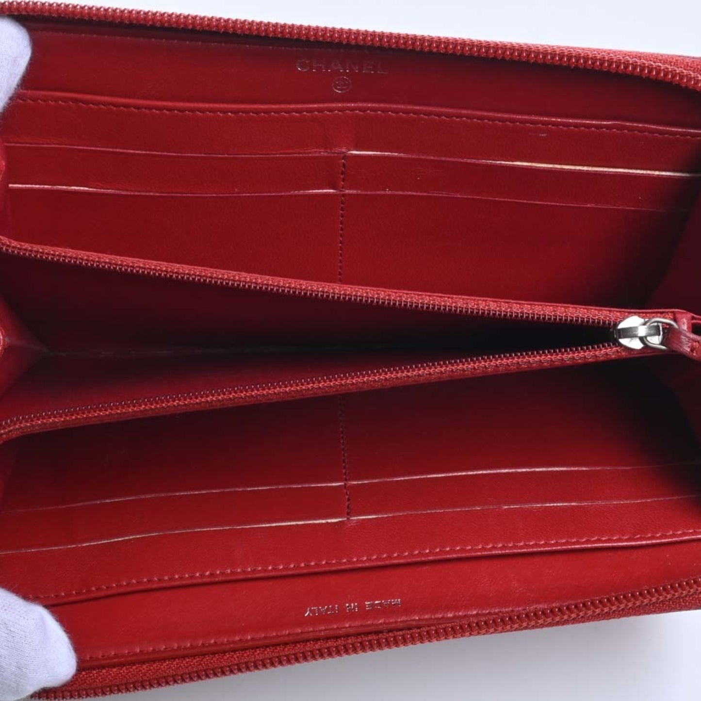 CHANEL Lambskin Camellia Cocomark Round Long Wallet Red Ladies