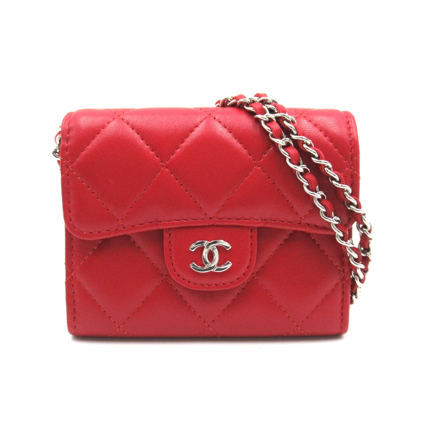 CHANEL Mini Chain Wallet Red Lambskin [sheep leather]