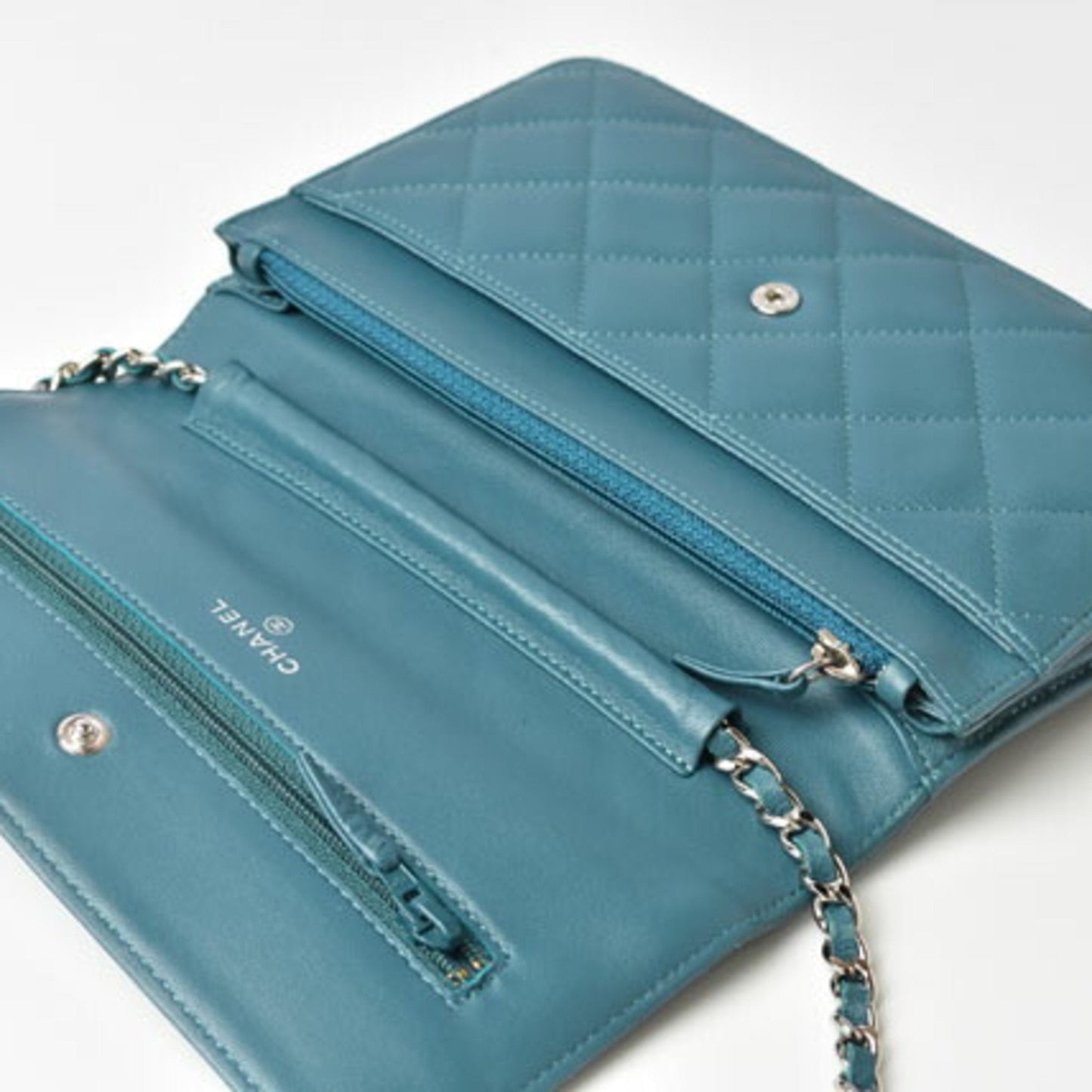 Chanel chain shoulder bag long wallet clutch CHANEL lambskin turquoise