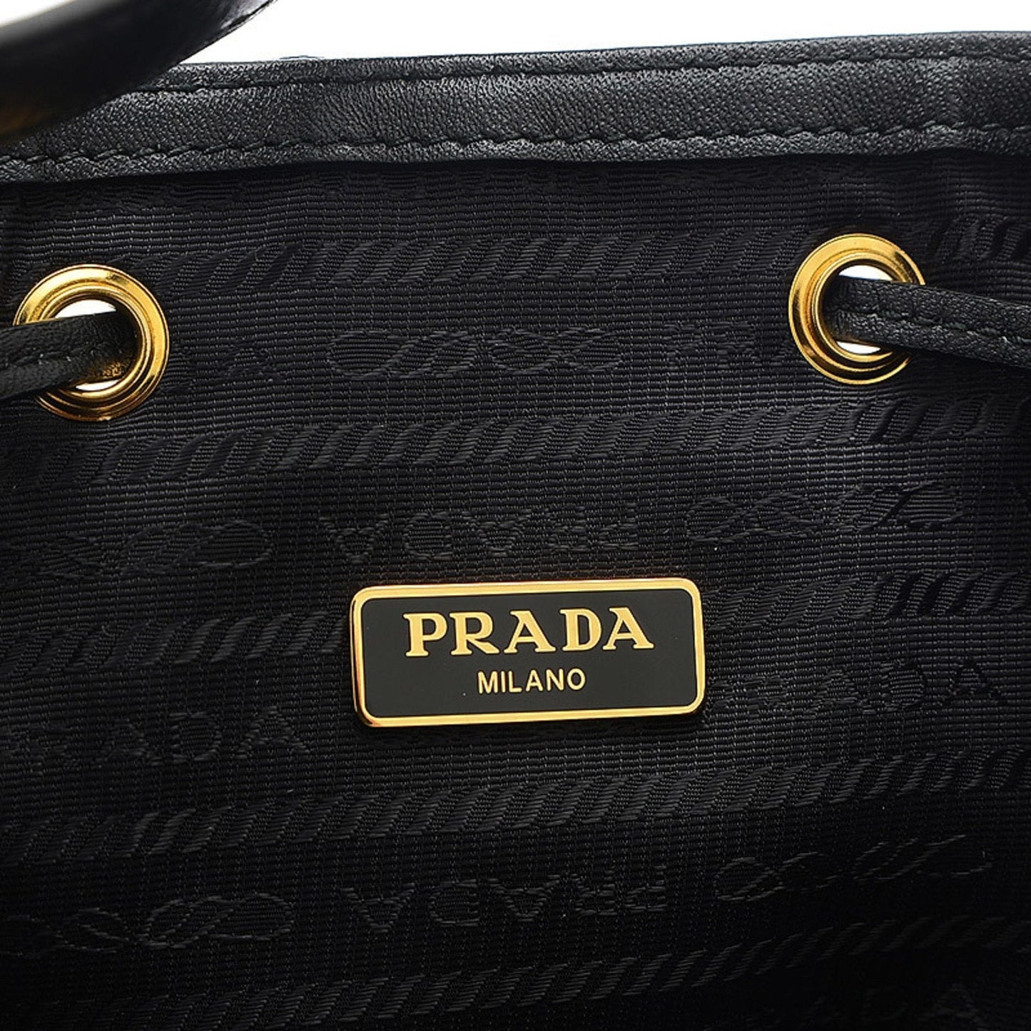 PRADA Logo Jacquard Drawstring 2Way Shoulder Ribbon Canvas Black 1BH097