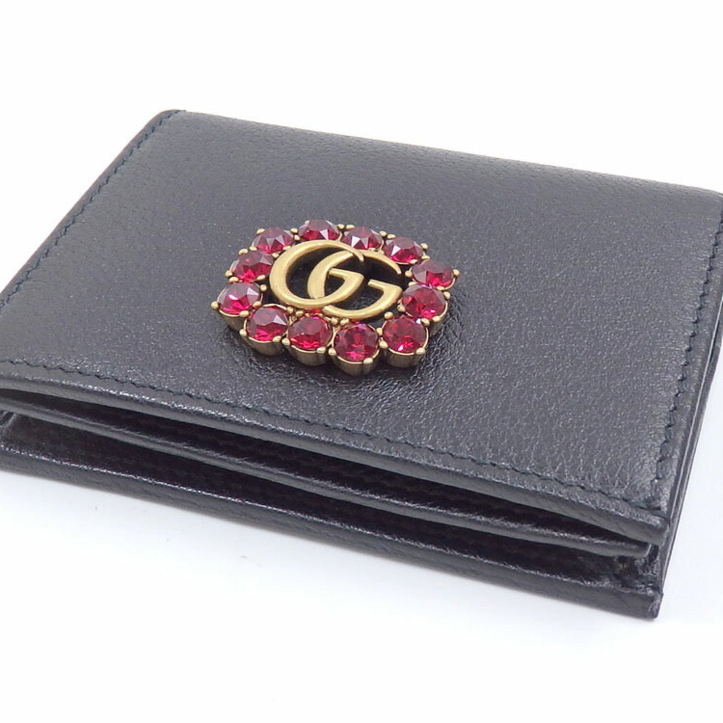 Gucci Bifold Wallet GG Marmont Women's Black Leather 499783 Bijou Compact