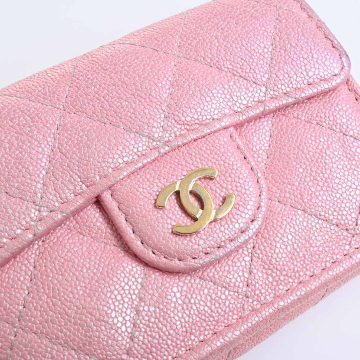 Chanel Caviar Skin Timeless Classic Matelasse Coco Mark Trifold Compact Wallet Pink