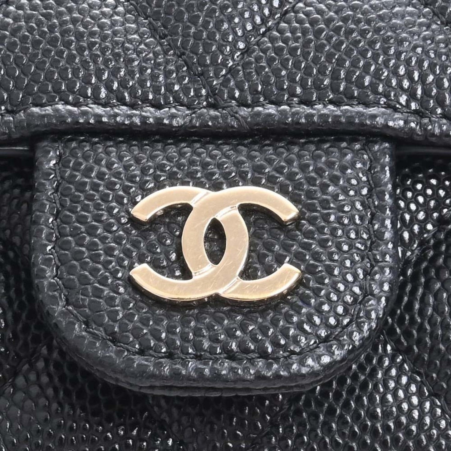 CHANEL Caviar Skin Matelasse Coco Mark Trifold Wallet Black Ladies